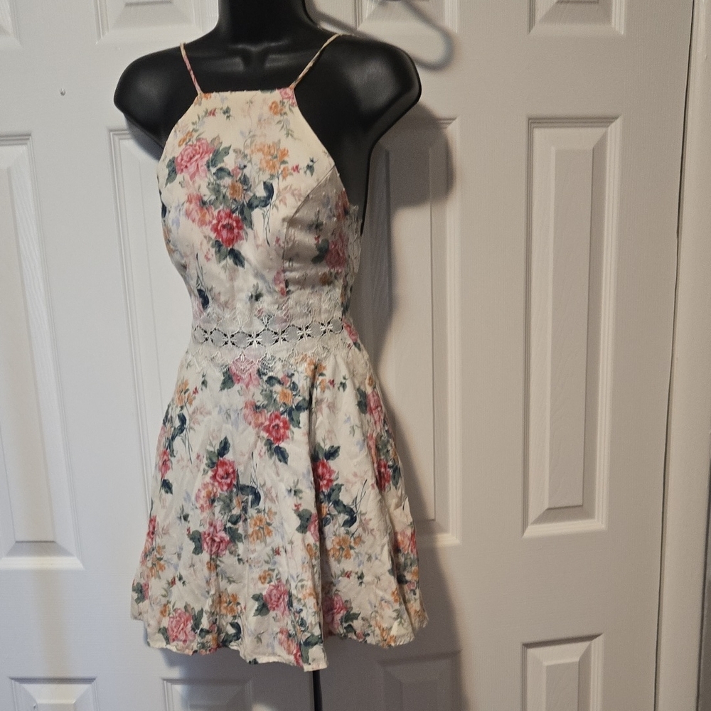 City Studio Floral Mini Dress with Lace Detail